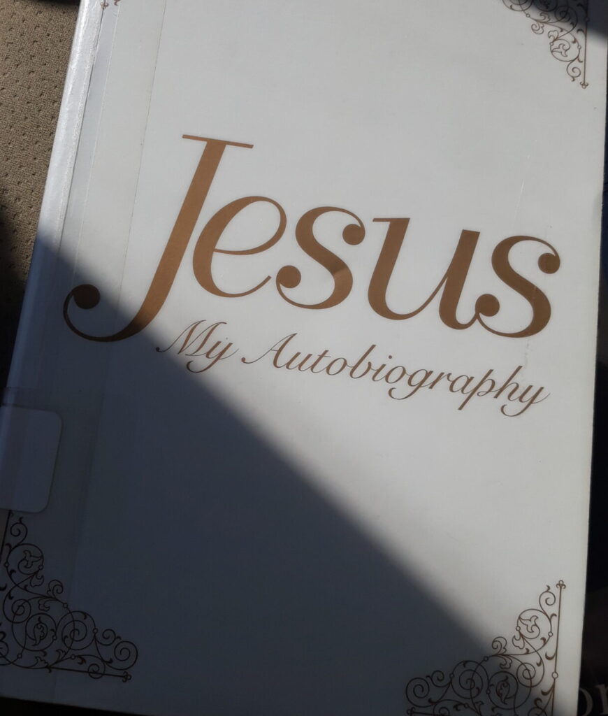 Jesus, My Autobiography book, white book with gold lettering and scroll work designs. This book is the ultimate LoveBalm to misery and all suffering.